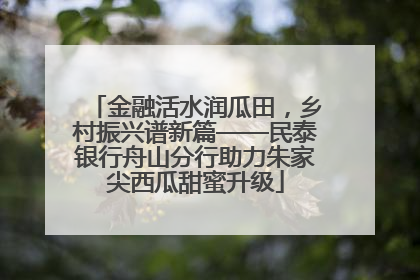 金融活水润瓜田，乡村振兴谱新篇——民泰银行舟山分行助力朱家尖西瓜甜蜜升级